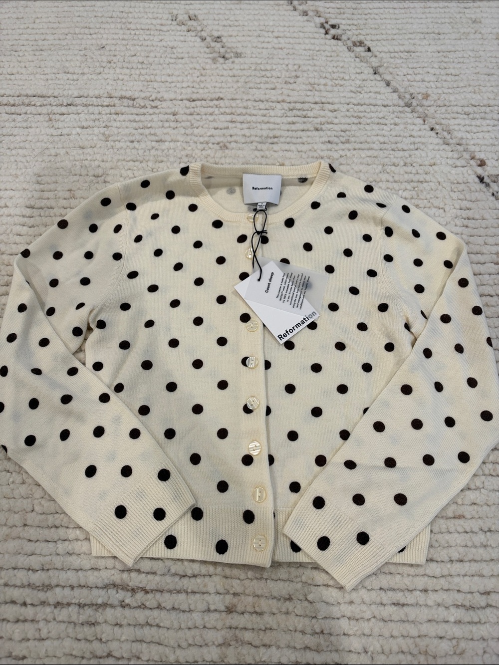 Reformation Bernadette Crew Cardigan Brownie Polka Dot - Picture 4 of 5